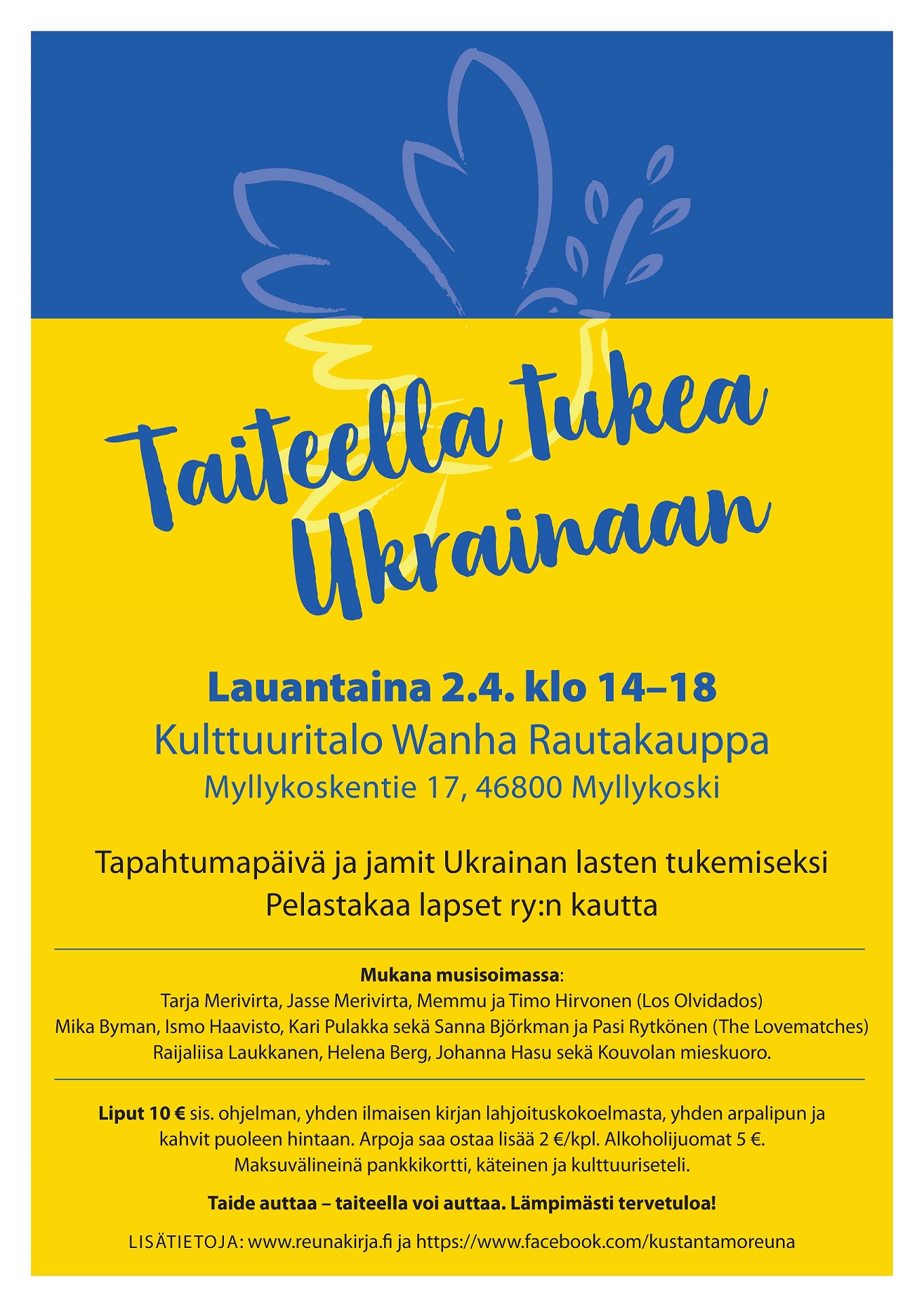 taiteella tukea Ukrainaan juliste