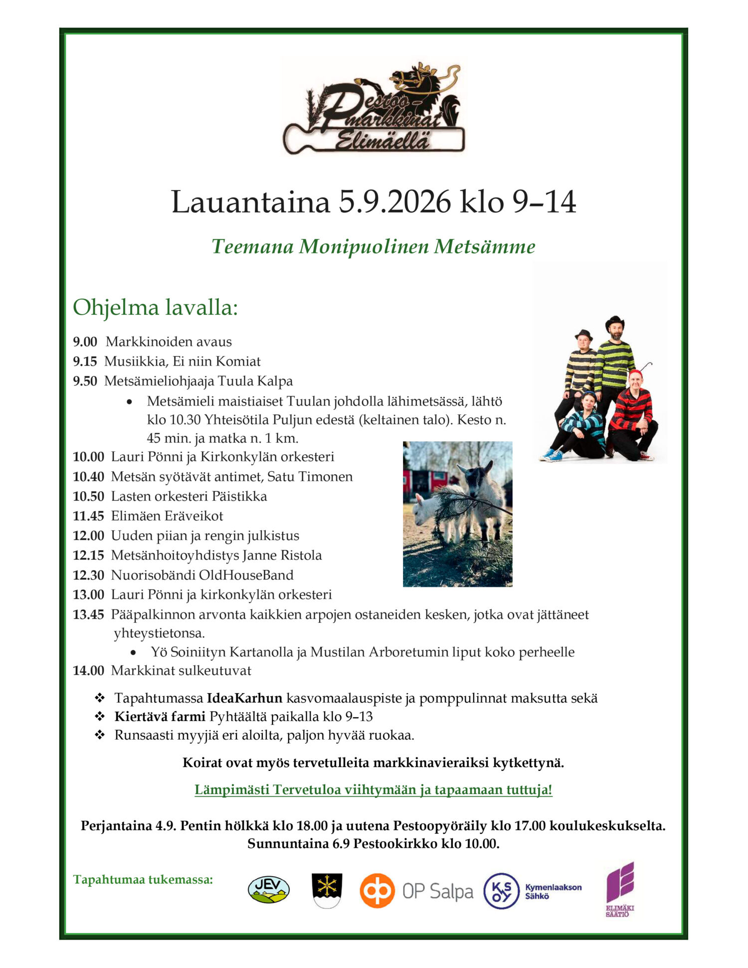 Elimäen Pestoomarkkinoilla 5.9.2026 klo 09-14 on yhteensä 80 myyjää ja järjestöjen infokohdetta 3 Elimäen Pestoomarkkinoilla 5.9.2026 klo 09-14 on yhteensä 80 myyjää ja järjestöjen infokohdetta 3